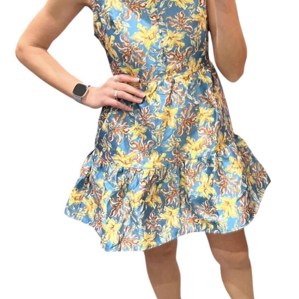 NEW FATE floral jacquard mini dress in teal